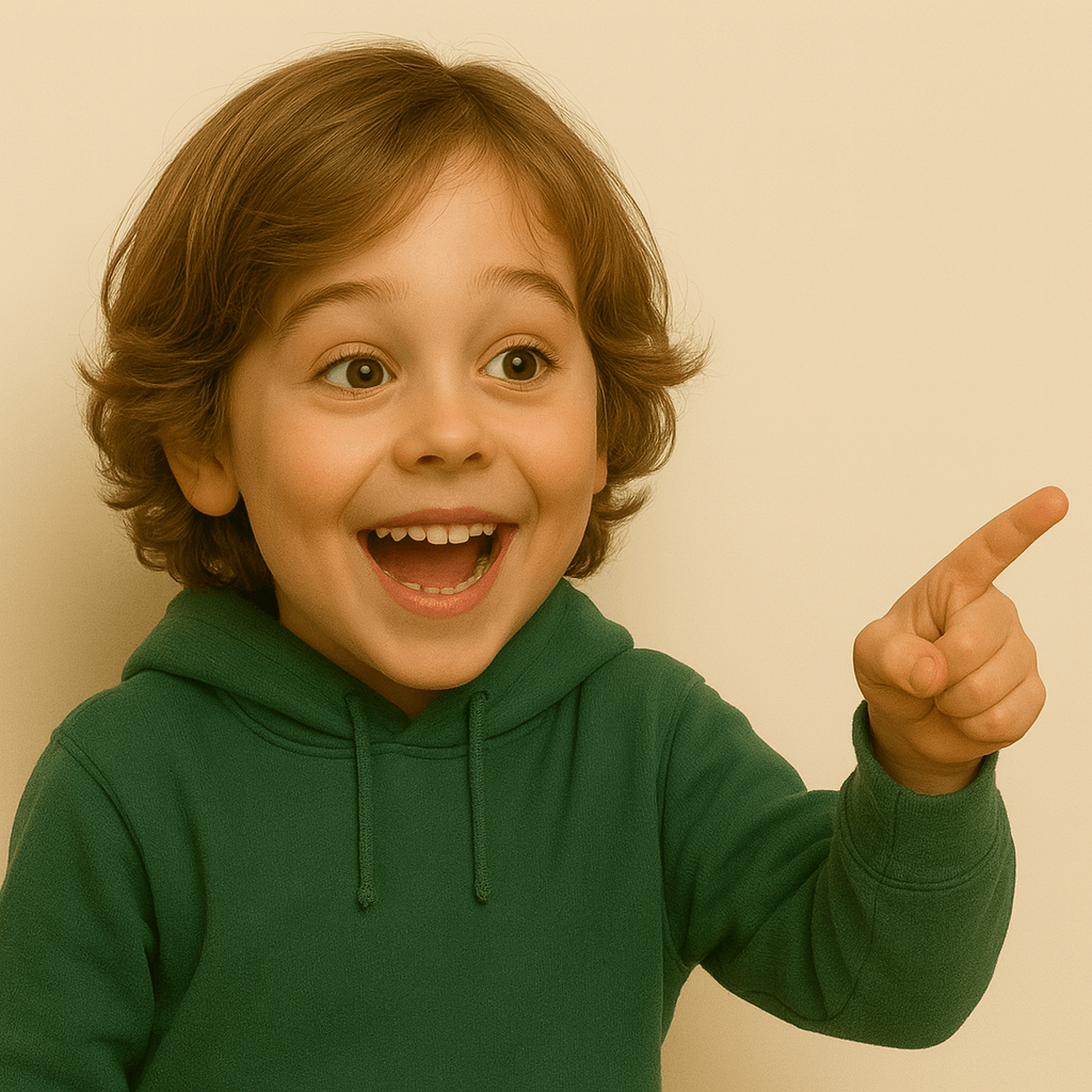 happy child looking at a personalized storybook